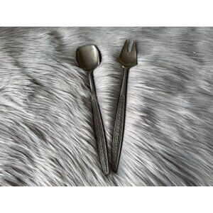 Vintage Norway MCM Elk Tin Norge Pewter Salad Serving Set Mid Century Modern